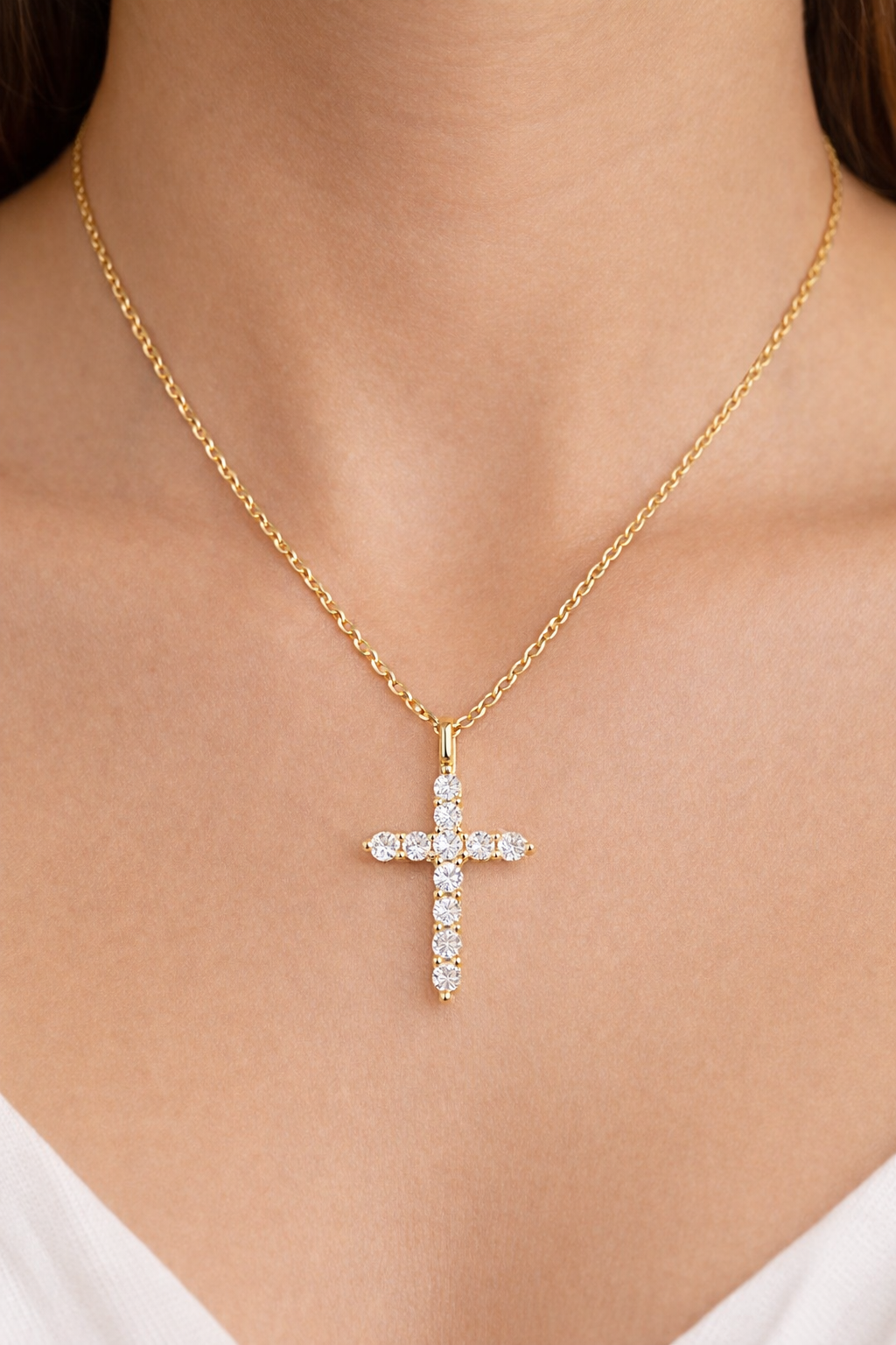 14k Gold Plated Cubic Zirconia Cross Necklace