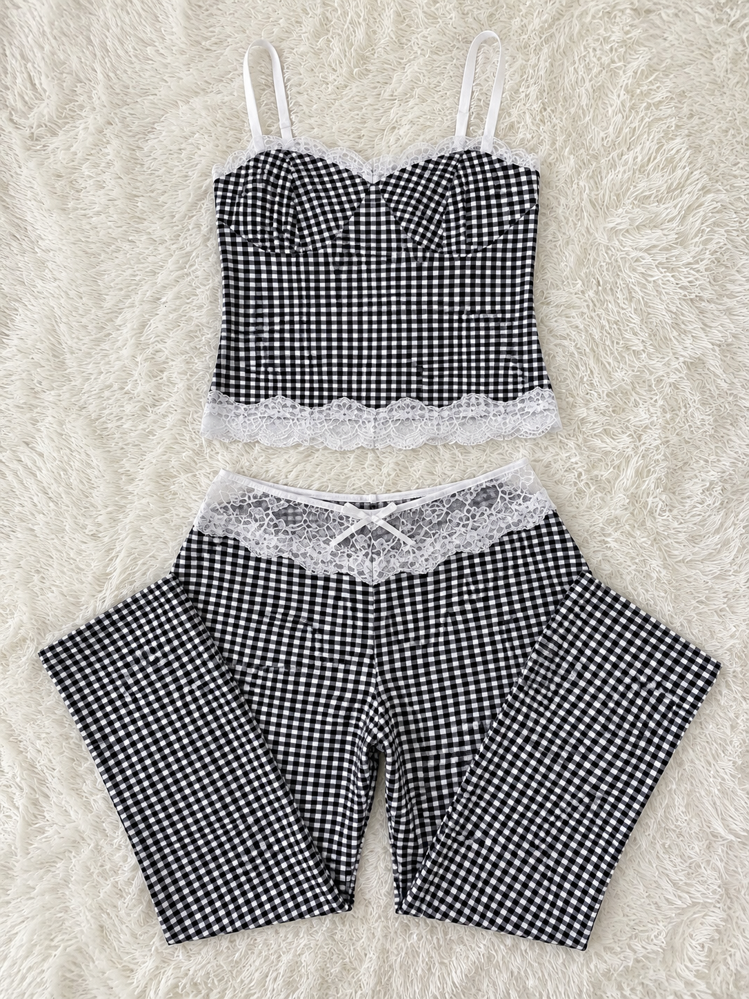 Gingham Lace Two-Piece Pant Set