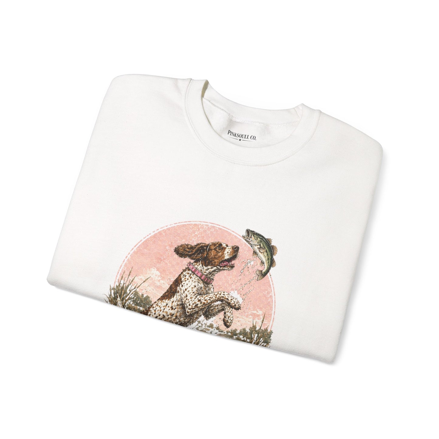 Southern Belle Crewneck Sweatshirt - Vintage Hunting Dog & Fish Graphic