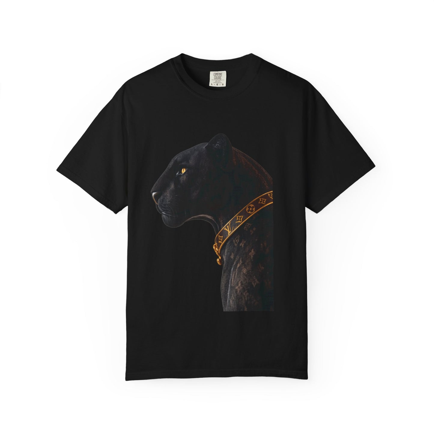 Black Panther Portrait T-Shirt — Regal Panther with Gold Collar Graphic