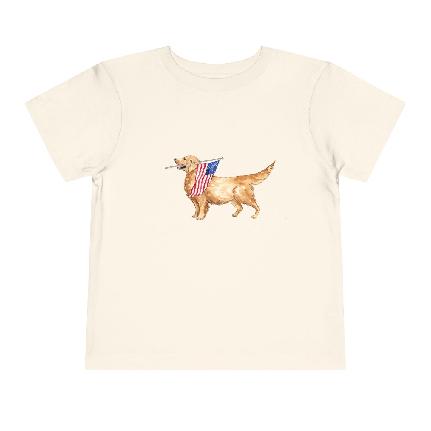 Patriotic Golden Retriever Toddler Tee — American Flag Pup