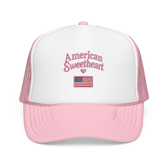 American Sweetheart Trucker Hat — Pink Patriotic Foam Cap