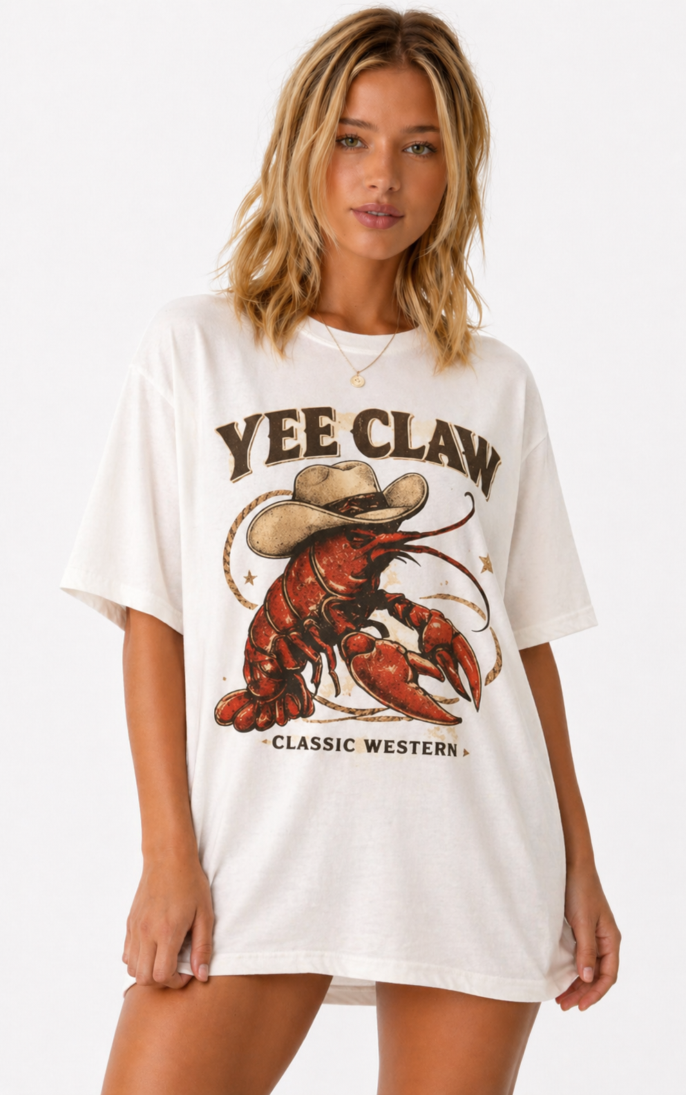Yee Claw Oversized Graphic Tee | Southern Western Crawfish Shirt | Unisex T-Shirt Dress