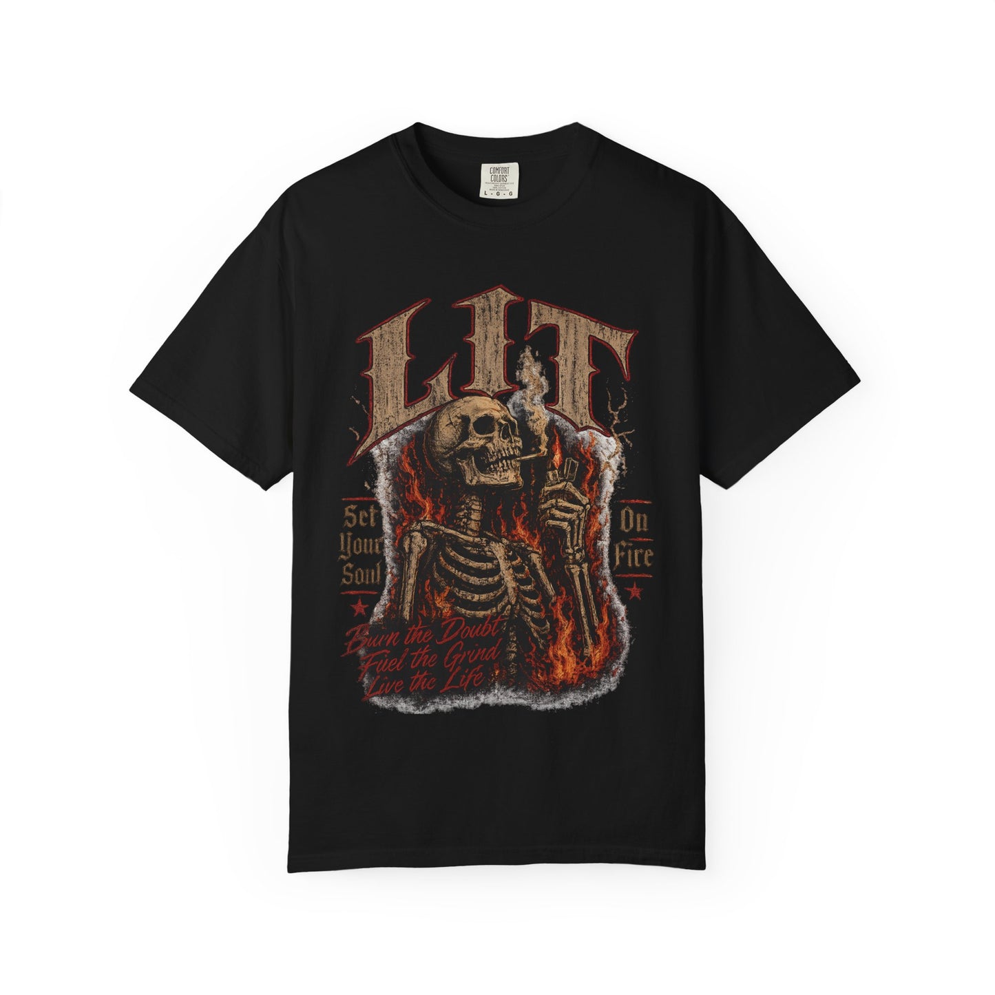Lit Skeleton Graphic T-Shirt — Flaming Skull Band Tee