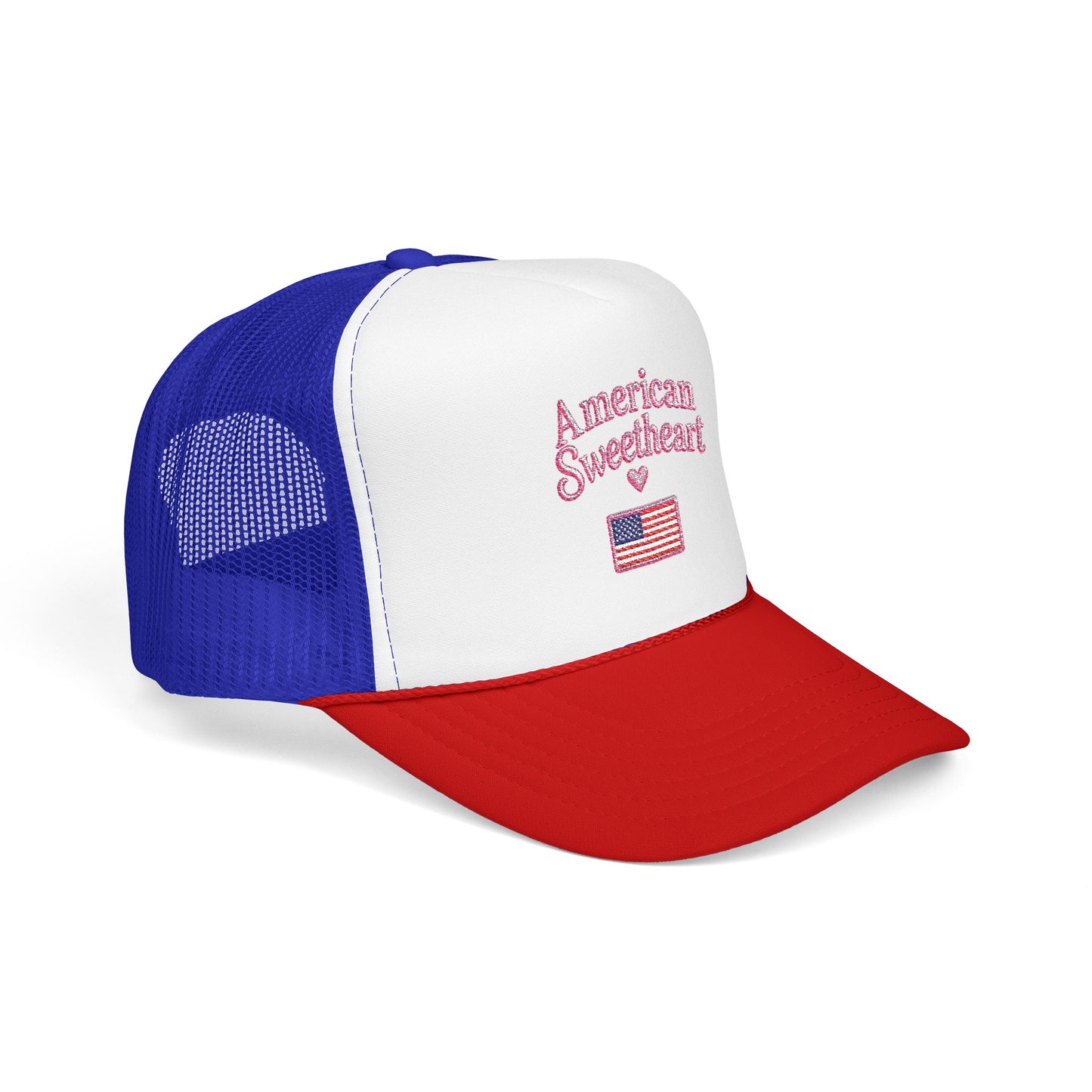 American Sweetheart Trucker Hat — Pink Patriotic Foam Cap
