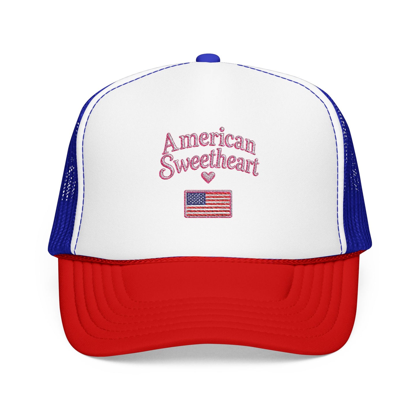 American Sweetheart Trucker Hat — Pink Patriotic Foam Cap