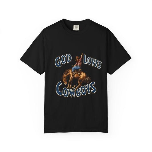 God Loves Cowboys T-Shirt — Vintage Rodeo Bucking Bronco Tee