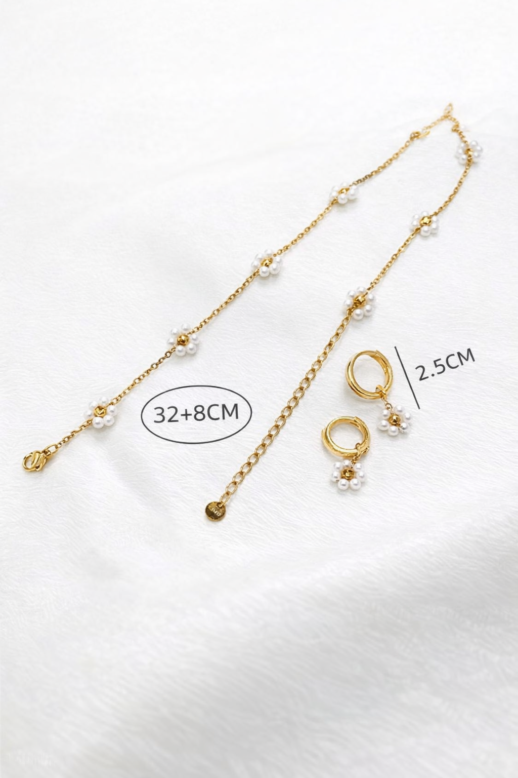 Gold Pearl Flower Necklace & Earrings Set