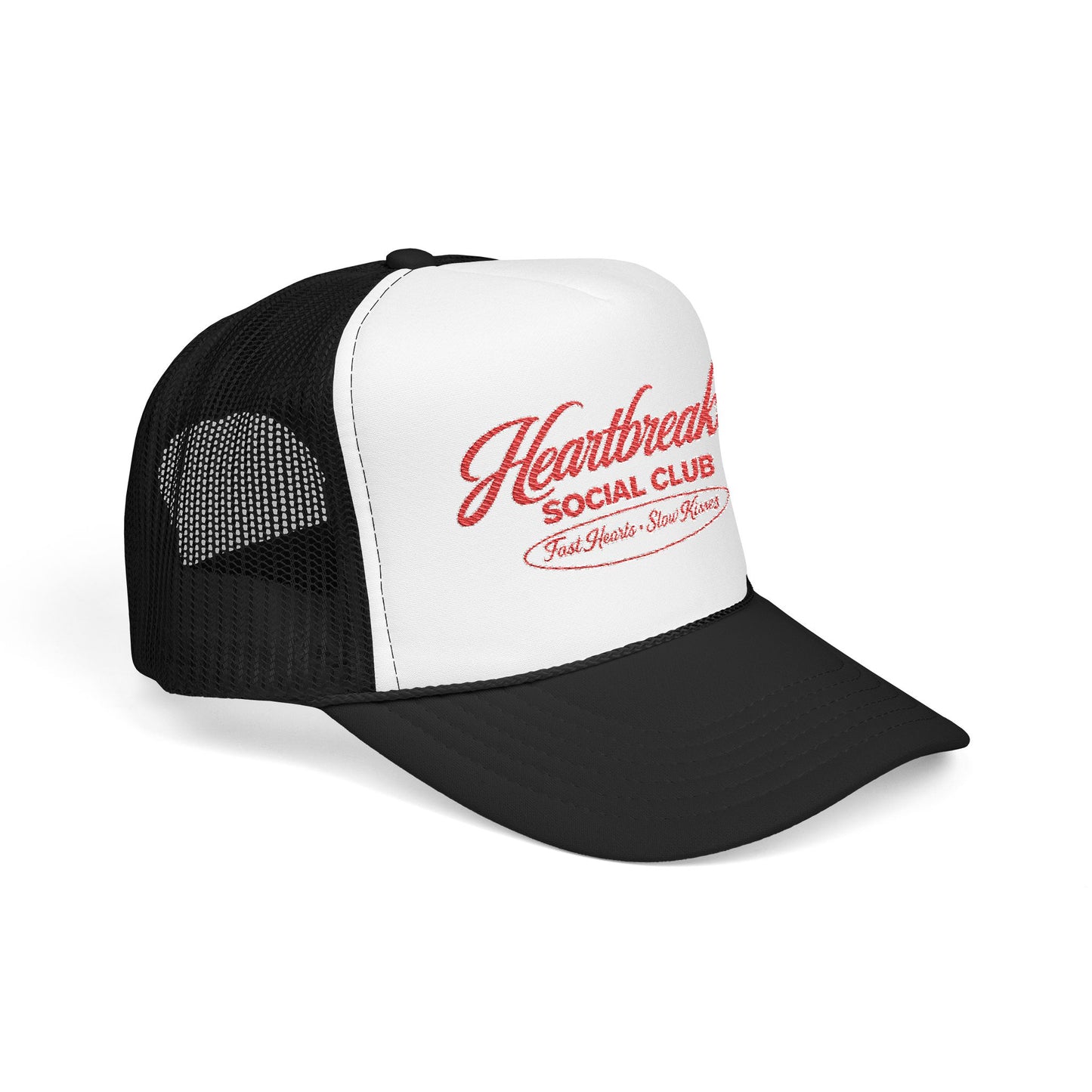 Heartbreaker Social Club Foam Trucker Hat — Retro Script Mesh Cap