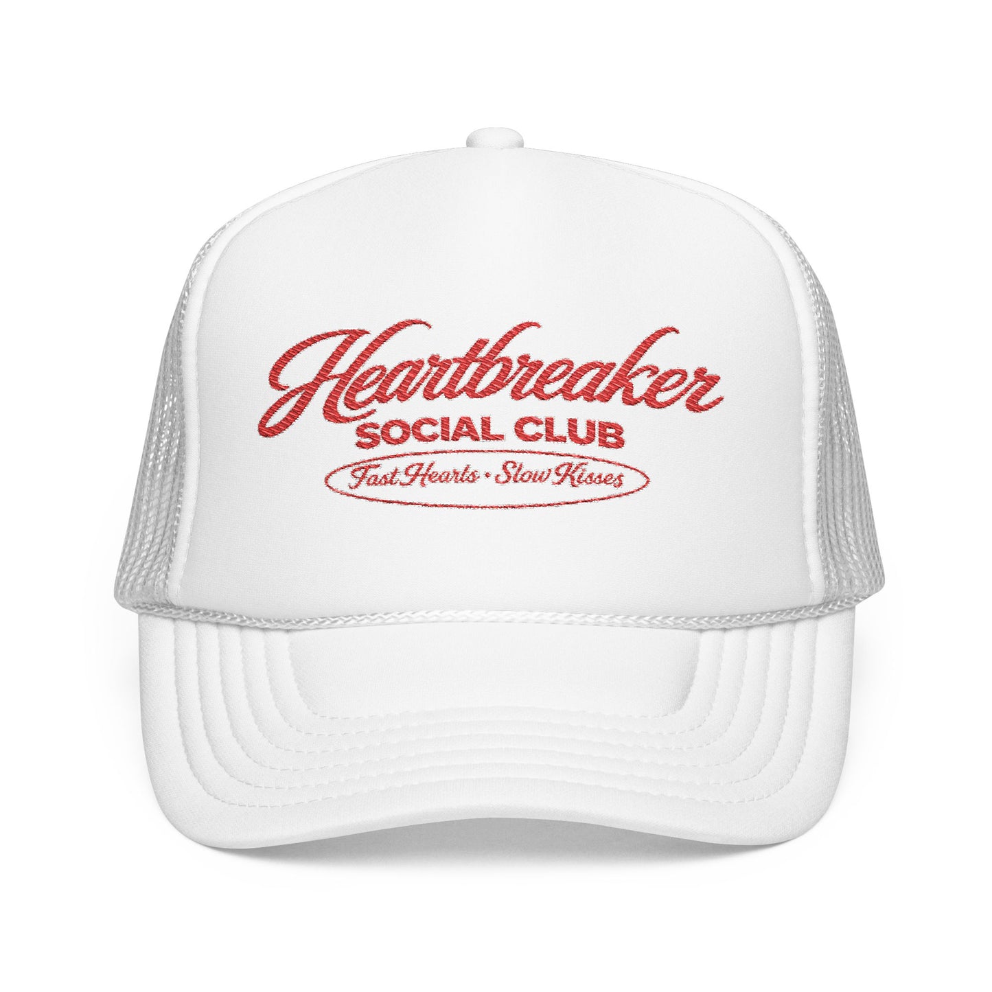Heartbreaker Social Club Foam Trucker Hat — Retro Script Mesh Cap