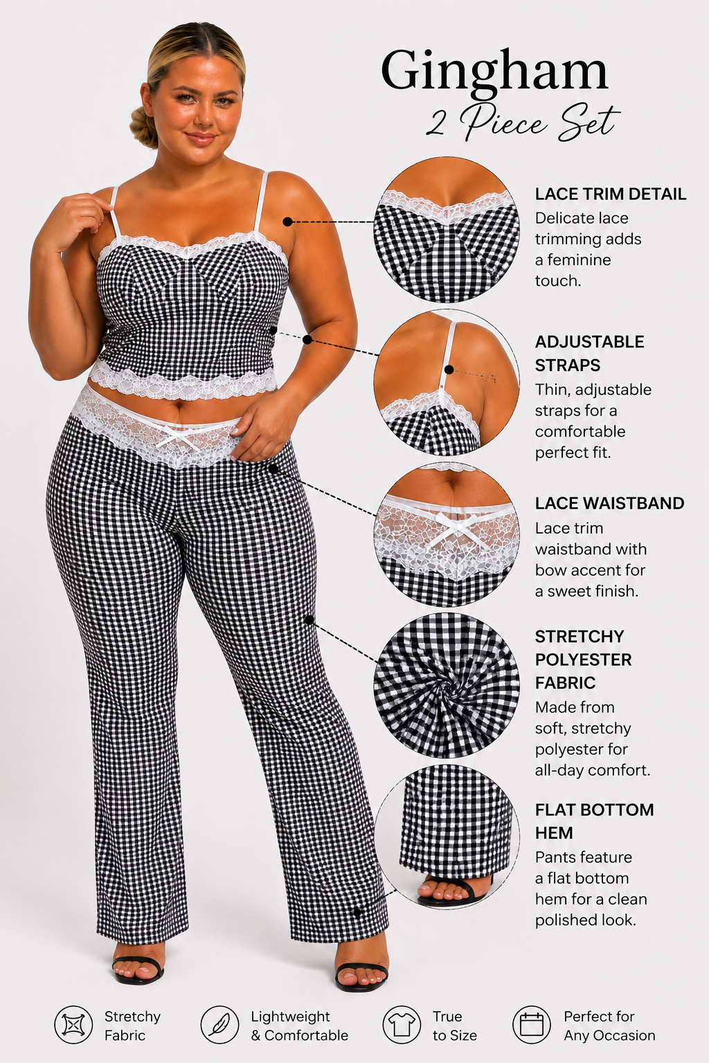 Gingham Lace Two-Piece Pant Set