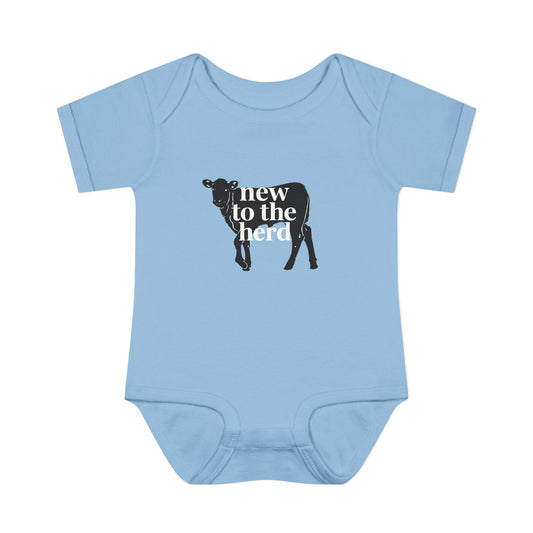 Infant Bodysuit - "New to the Herd" Cow Graphic Baby Onesie