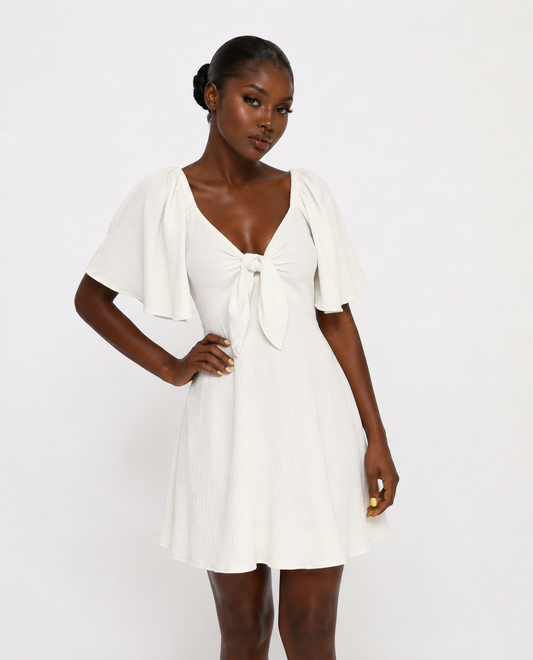 Cream Flutter Sleeve Mini Dress