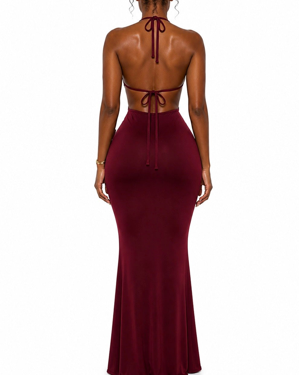 Burgundy Cutout Halter Maxi Dress