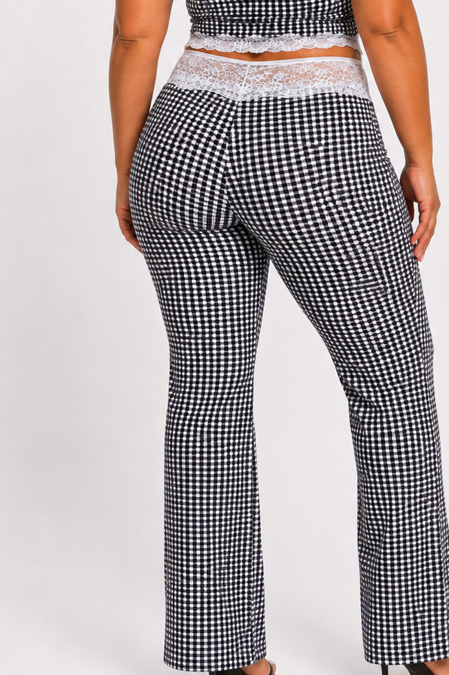 Gingham Lace Two-Piece Pant Set