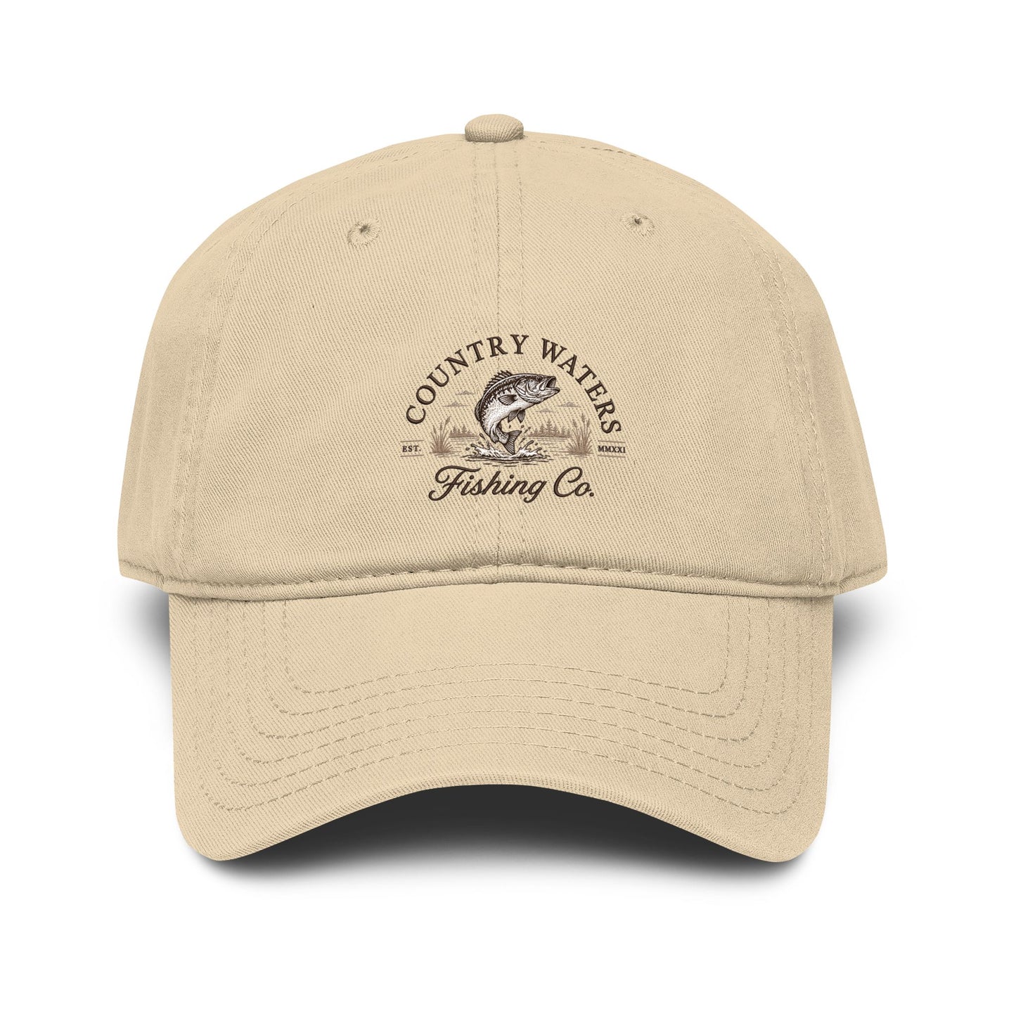 Country Waters Fishing Co. Washed Baseball Cap — Vintage Outdoor Fishing Hat