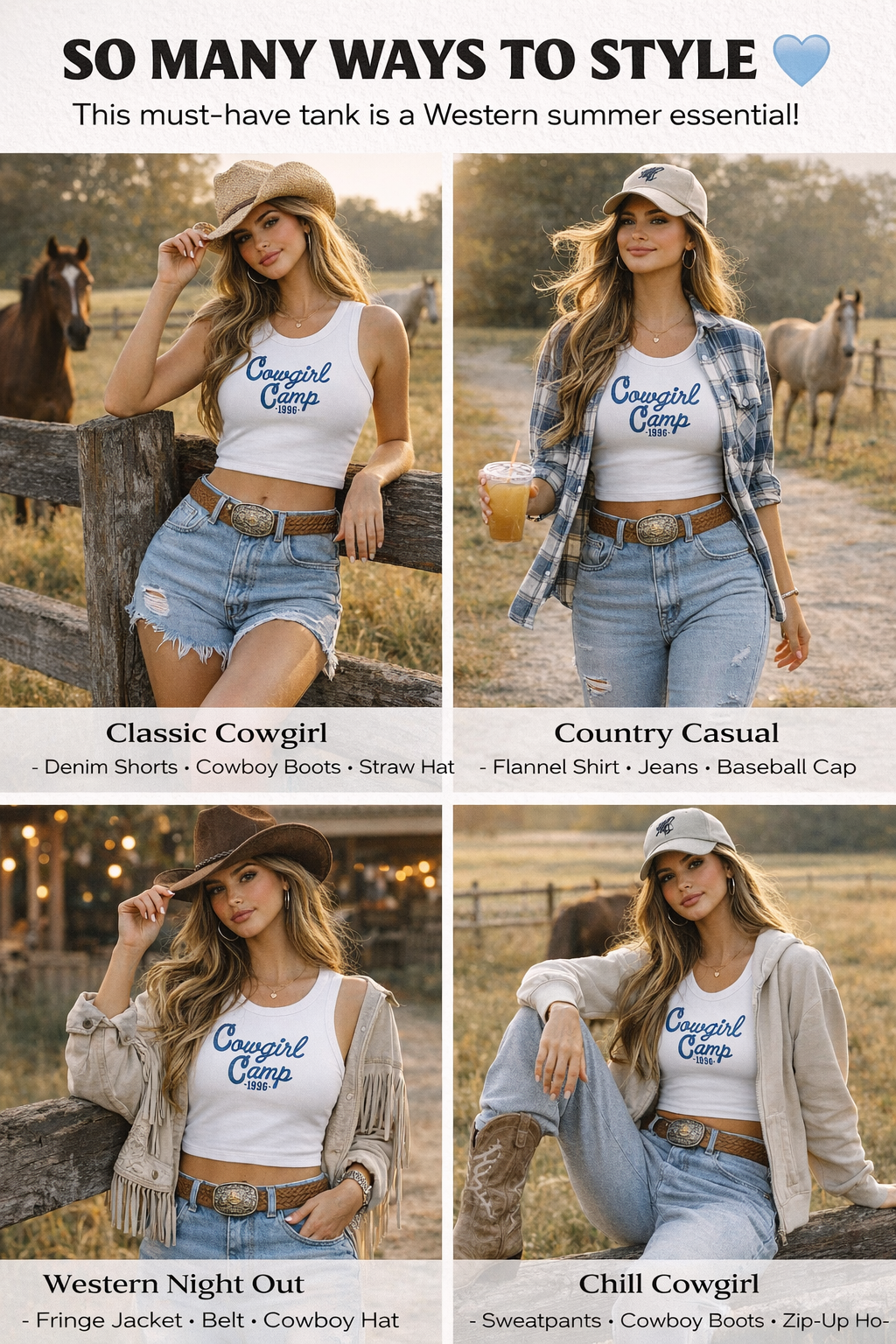 Cowgirl Camp Racer Tank Top — Women's Micro Rib Crop Tank