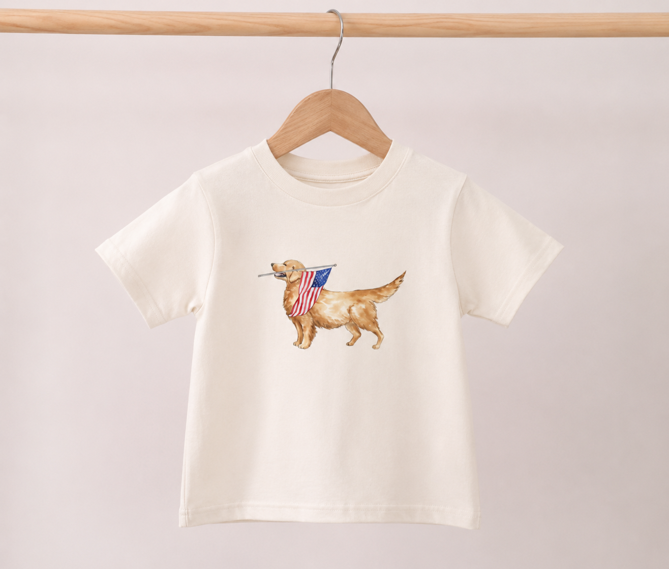 Patriotic Golden Retriever Toddler Tee — American Flag Pup