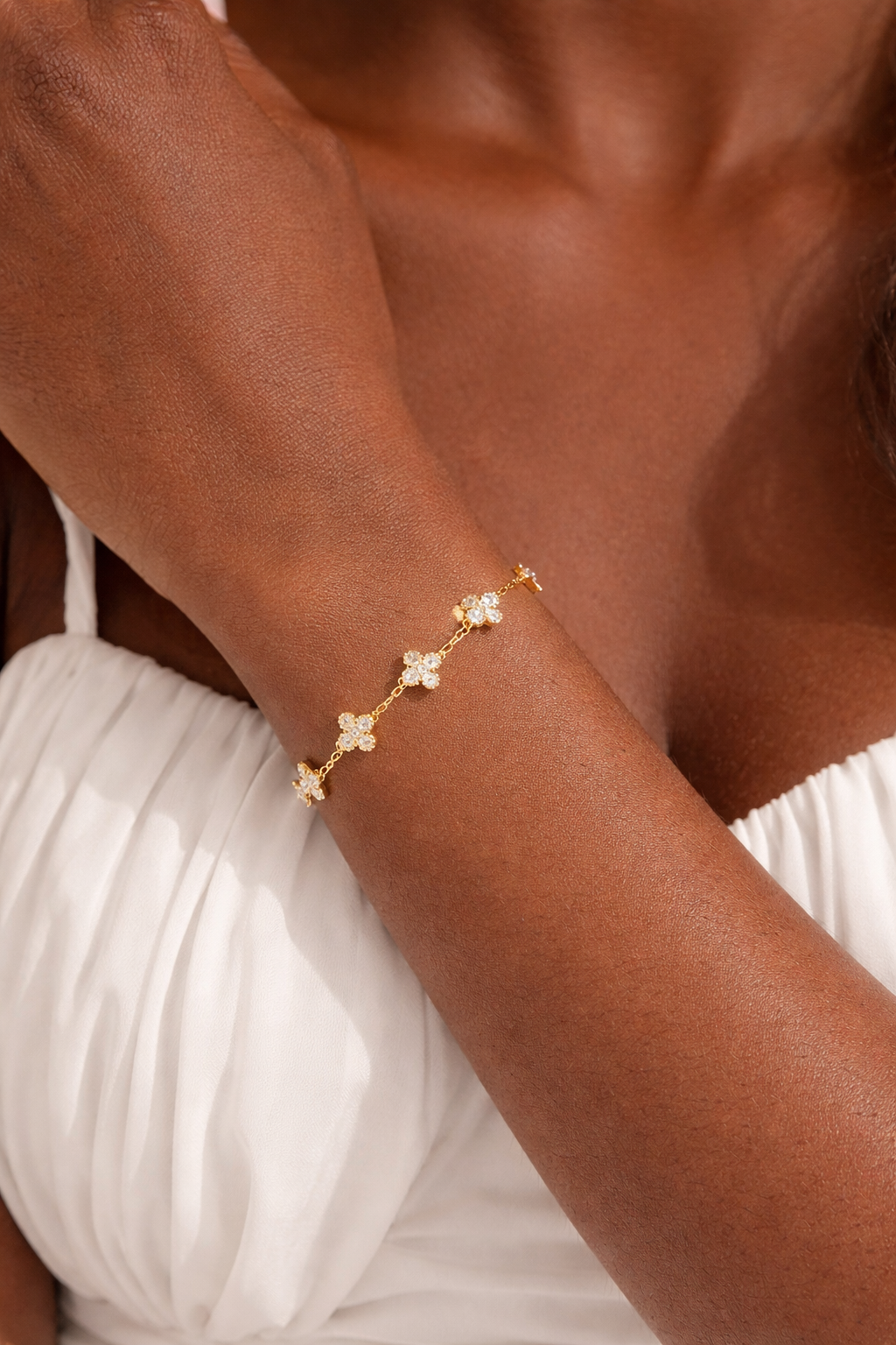 S925 Sterling Silver Clover Bracelet – 18K Gold Plated, CZ Diamond Clover Bracelet, Dainty Adjustable Lucky Bracelet for Women