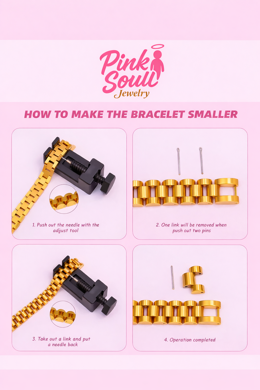 18K Gold Clover Bracelet for Women - Stackable, Non-Tarnish Stainless Steel + Adjustable Tool