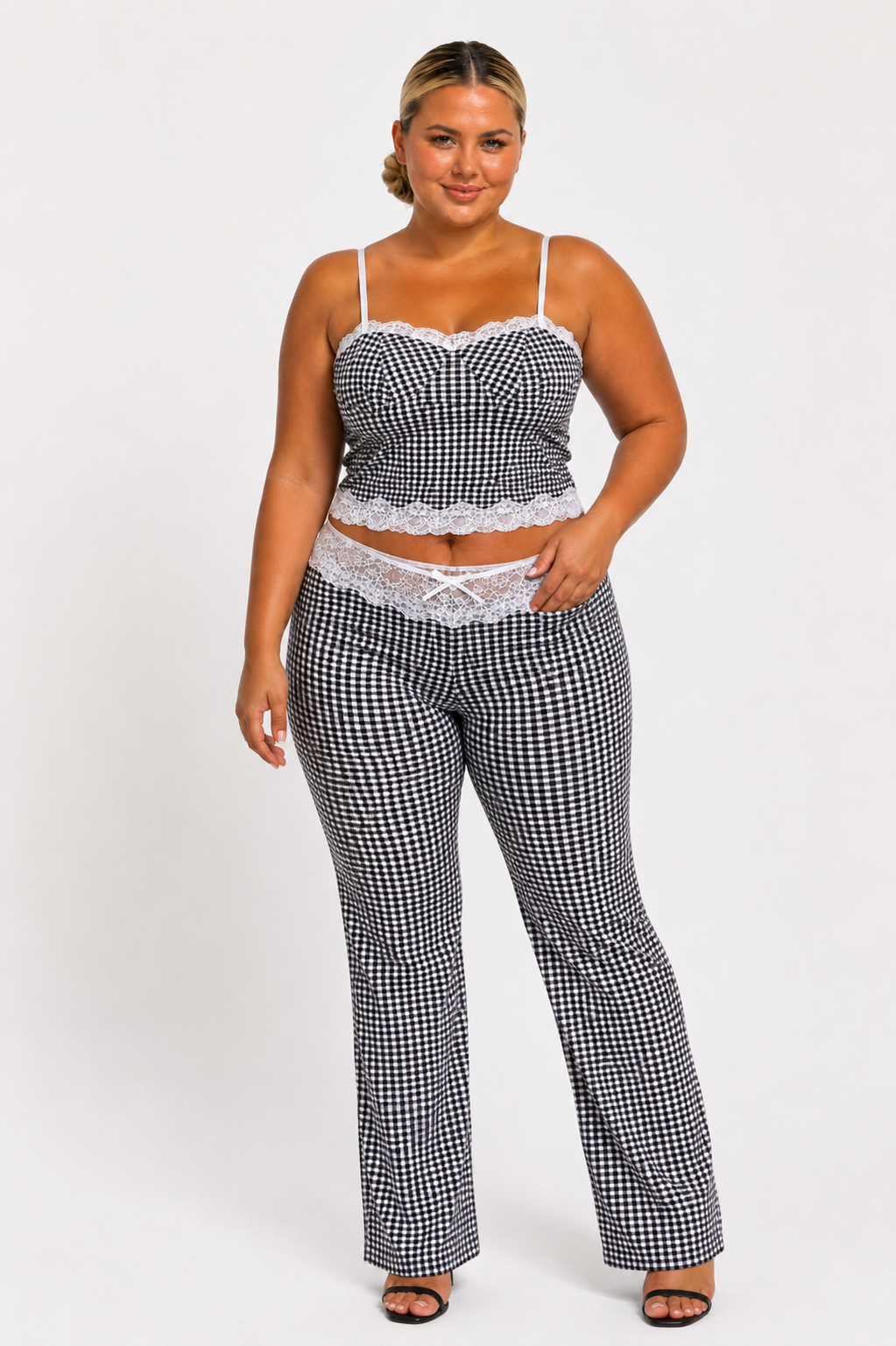 Gingham Lace Two-Piece Pant Set