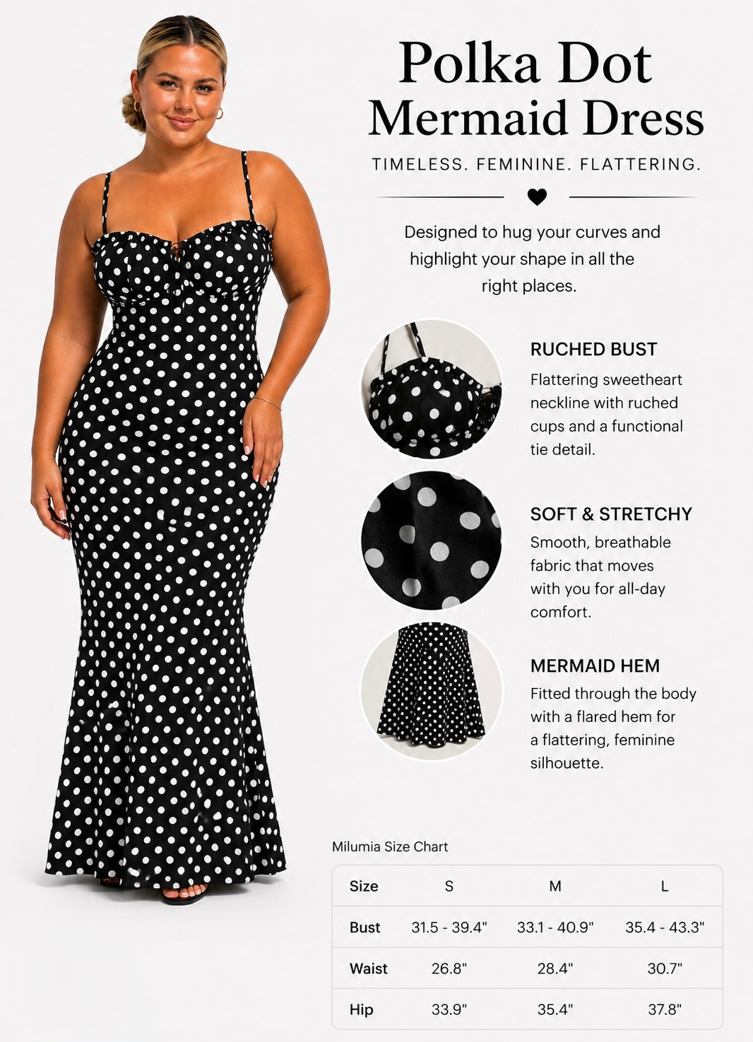 Black & White Polka Dot Mermaid Maxi Dress | PINKSOULL