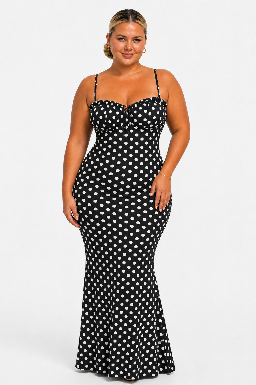 Black & White Polka Dot Mermaid Maxi Dress | PINKSOULL
