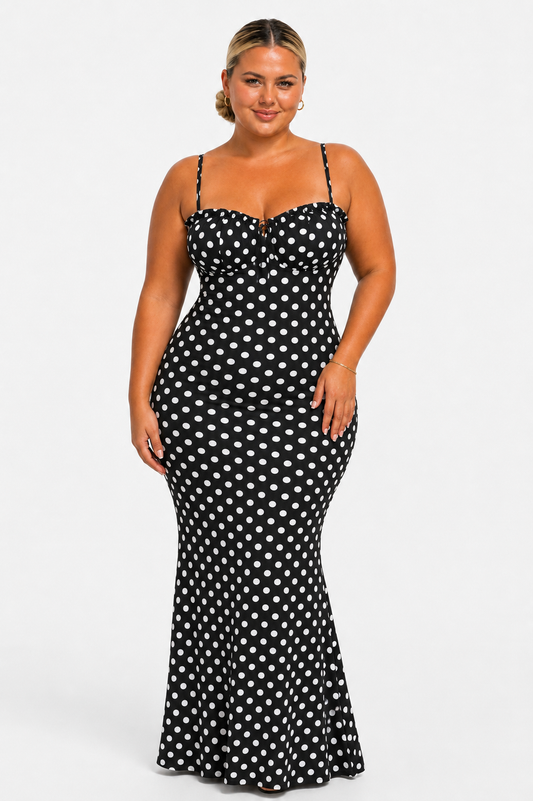 Black & White Polka Dot Mermaid Maxi Dress | PINKSOULL