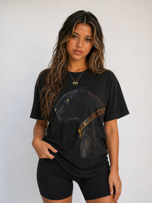 Black Panther Portrait T-Shirt — Regal Panther with Gold Collar Graphic