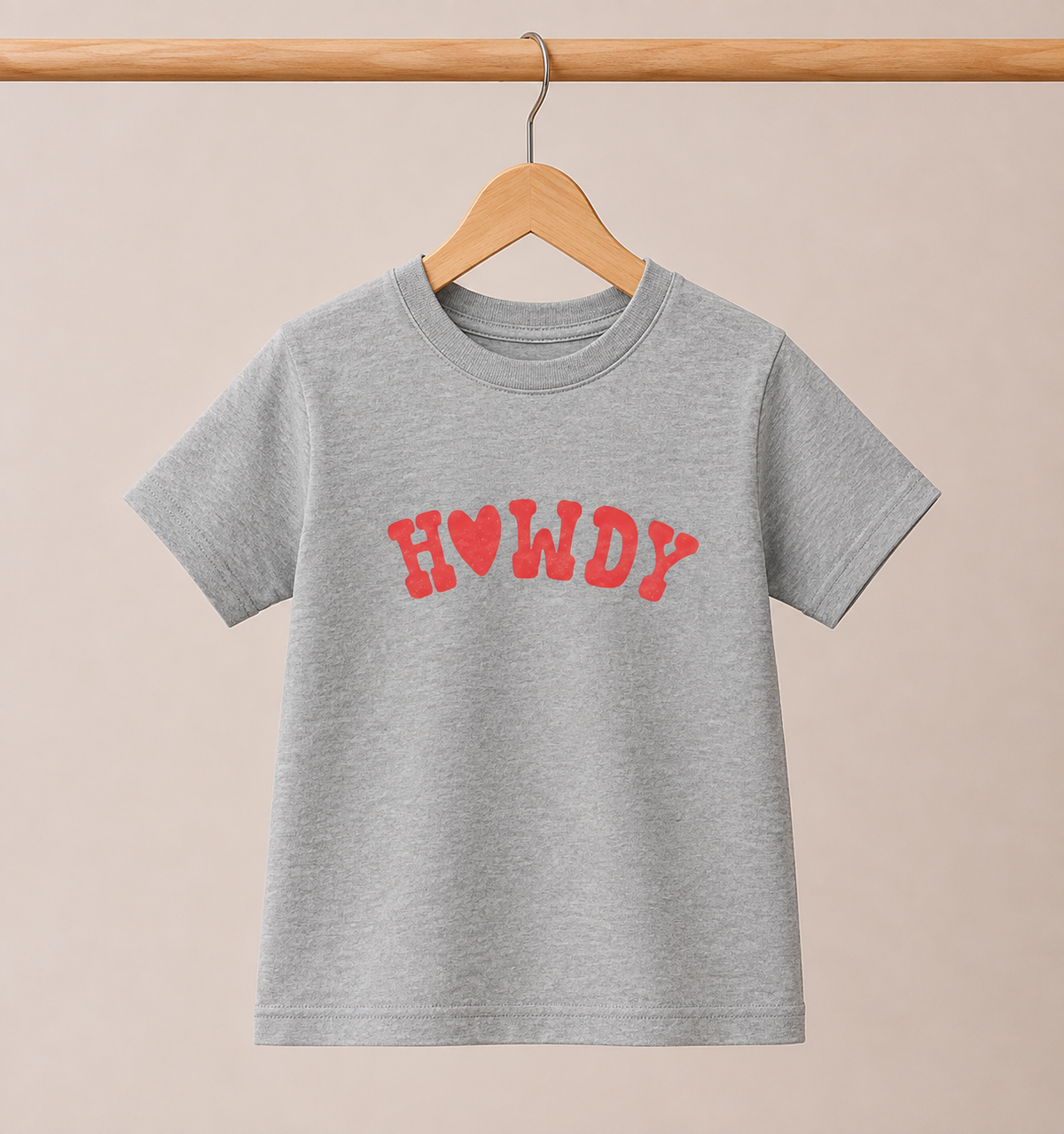 Howdy Toddler Tee — Red Retro Text Short Sleeve Shirt for Kids